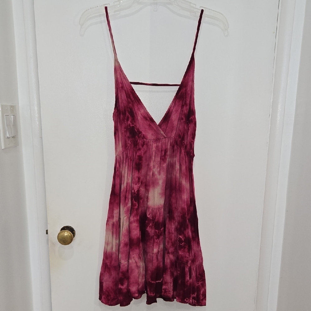 Tie-Dye Spaghetti Strap Mini Dress in Burgundy
